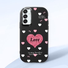 HONTINGA Samsung Galaxy M15 ile Uyumlu Kılıfı Kamera Korumalı Düşüme Önleyici Basitlik Siyah Yumuşak Silikon Telefon Kılıfı Kalp Desenli K4-0228