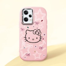 HONTINGA Redmi Note 12 Pro 5g ile Uyumlu Kılıfı Kamera Korumalı Düşüme Önleyici Basitlik Pembe Yumuşak Silikon Telefon Kılıfı Hello Kitty Desenli K4-0227