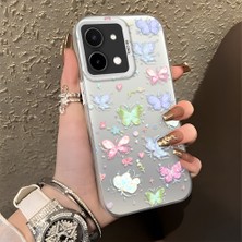 HONTINGA Vivo Y28 ile Uyumlu Kılıfı Silikon Kenar Sert Arka Düşüme Önleyici Basitlik Anti Düşme Kamera Korumali Küçük Kelebek Desen Telefon Kılıfı Kadın ve Erkek Için Uygundur K1-0851