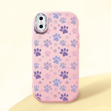 HONTINGA iPhone x ile Uyumlu Kılıfı Kamera Korumalı Düşüme Önleyici Basitlik Pembe Yumuşak Silikon Telefon Kılıfı Kedi Desenli K4-0184