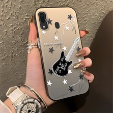 HONTINGA Samsung Galaxy A20 ile Uyumlu Kılıfı Silikon Kenar Sert Arka Düşüme Önleyici Basitlik Anti Düşme Kamera Korumali Gitar Desen Telefon Kılıfı Kadın ve Erkek Için Uygundur K1-0849
