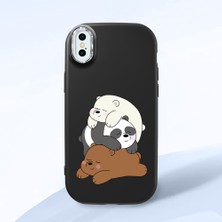HONTINGA iPhone x ile Uyumlu Kılıfı Kamera Korumalı Düşüme Önleyici Basitlik Siyah Yumuşak Silikon Telefon Kılıfı Ayı Desenli K4-0225