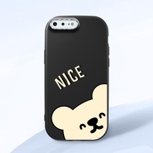 HONTINGA iPhone 8 Plus ile Uyumlu Kılıfı Kamera Korumalı Düşüme Önleyici Basitlik Siyah Yumuşak Silikon Telefon Kılıfı Ayı Desenli K4-0185