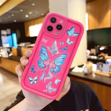 HONTINGA iPhone 14 Pro ile Uyumlu Kılıfı Düşüme Önleyici Basitlik Anti Düşme Kamera Korumali Şirin Mavi Kelebek Desen Gül Kırmızı Yumuşak Silikon Telefon Kılıfı Kadın ve Erkek Için Uygundur K8-0084