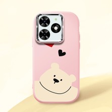 HONTINGA Infinix Smart 8 Pro ile Uyumlu Kılıfı Kamera Korumalı Düşüme Önleyici Basitlik Pembe Yumuşak Silikon Telefon Kılıfı Ayı Desenli K4-0185