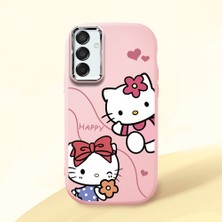 HONTINGA Samsung Galaxy M15 ile Uyumlu Kılıfı Kamera Korumalı Düşüme Önleyici Basitlik Pembe Yumuşak Silikon Telefon Kılıfı Kitty Desenli K4-0224