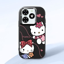 HONTINGA Tecno Spark 20 ile Uyumlu Kılıfı Kamera Korumalı Düşüme Önleyici Basitlik Siyah Yumuşak Silikon Telefon Kılıfı Kitty Desenli K4-0224