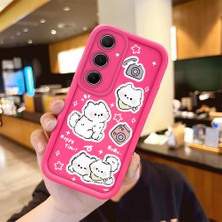 HONTINGA Samsung Galaxy A55 ile Uyumlu Kılıfı Düşüme Önleyici Basitlik Anti Düşme Kamera Korumali Şirin Kedi Desen Gül Kırmızı Yumuşak Silikon Telefon Kılıfı Kadın ve Erkek Için Uygundur K8-0087