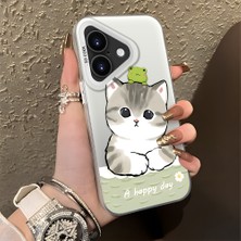 HONTINGA iPhone 16 ile Uyumlu Kılıfı Silikon Kenar Sert Arka Düşüme Önleyici Basitlik Anti Düşme Kamera Korumali Kedi Desen Telefon Kılıfı Kadın ve Erkek Için Uygundur K1-0852