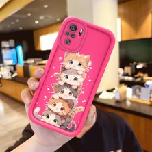 HONTINGA Redmi Note 10S ile Uyumlu Kılıfı Düşüme Önleyici Basitlik Anti Düşme Kamera Korumali Şirin Kedi Desen Gül Kırmızı Yumuşak Silikon Telefon Kılıfı Kadın ve Erkek Için Uygundur K8-0086