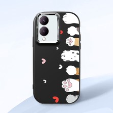 HONTINGA Vivo Y28 ile Uyumlu Kılıfı Kamera Korumalı Düşüme Önleyici Basitlik Siyah Yumuşak Silikon Telefon Kılıfı Kedi Desenli K4-0184