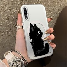 HONTINGA Samsung Galaxy A50 ile Uyumlu Kılıfı Silikon Kenar Sert Arka Düşüme Önleyici Basitlik Anti Düşme Kamera Korumali Kedi Desen Telefon Kılıfı Kadın ve Erkek Için Uygundur K1-0850