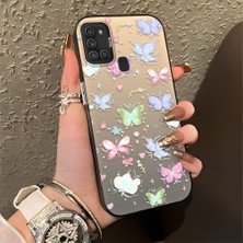HONTINGA Samsung Galaxy A21S ile Uyumlu Kılıfı Silikon Kenar Sert Arka Düşüme Önleyici Basitlik Anti Düşme Kamera Korumali Küçük Kelebek Desen Telefon Kılıfı Kadın ve Erkek Için Uygundur K1-0851