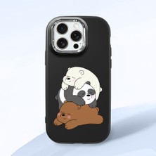 HONTINGA iPhone 15 Pro Max ile Uyumlu Kılıfı Kamera Korumalı Düşüme Önleyici Basitlik Siyah Yumuşak Silikon Telefon Kılıfı Ayı Desenli K4-0225