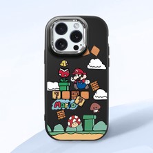 HONTINGA iPhone 15 Pro ile Uyumlu Kılıfı Kamera Korumalı Düşüme Önleyici Basitlik Siyah Yumuşak Silikon Telefon Kılıfı Mario Desenli K4-0181