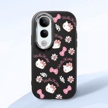 HONTINGA Vivo V50 Lite ile Uyumlu Kılıfı Kamera Korumalı Düşüme Önleyici Basitlik Siyah Yumuşak Silikon Telefon Kılıfı Hello Kitty Desenli K4-0182