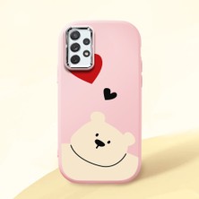 HONTINGA Samsung Galaxy A72 ile Uyumlu Kılıfı Kamera Korumalı Düşüme Önleyici Basitlik Pembe Yumuşak Silikon Telefon Kılıfı Ayı Desenli K4-0185