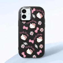 HONTINGA iPhone 16 Plus ile Uyumlu Kılıfı Kamera Korumalı Düşüme Önleyici Basitlik Siyah Yumuşak Silikon Telefon Kılıfı Hello Kitty Desenli K4-0182