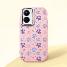 HONTINGA Vivo Y02S ile Uyumlu Kılıfı Kamera Korumalı Düşüme Önleyici Basitlik Pembe Yumuşak Silikon Telefon Kılıfı Kedi Desenli K4-0184
