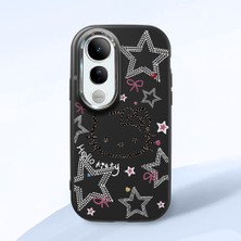HONTINGA Vivo V50 Lite ile Uyumlu Kılıfı Kamera Korumalı Düşüme Önleyici Basitlik Siyah Yumuşak Silikon Telefon Kılıfı Hello Kitty Desenli K4-0227
