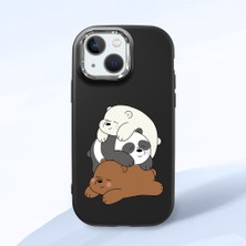 HONTINGA iPhone 13 Mini ile Uyumlu Kılıfı Kamera Korumalı Düşüme Önleyici Basitlik Siyah Yumuşak Silikon Telefon Kılıfı Ayı Desenli K4-0225