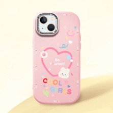 HONTINGA iPhone 13 ile Uyumlu Kılıfı Kamera Korumalı Düşüme Önleyici Basitlik Pembe Yumuşak Silikon Telefon Kılıfı Kalp Desenli K4-0226