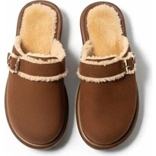 Ne&Ve Shoes Taba Süet Tokalı Içi Peluş Astarlı Kadın Sabo Terlik