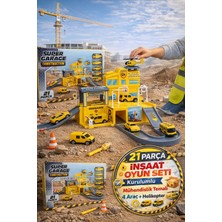 Toyfest Inşaat Garaj Oyuncak Seti 21 Parça Araçlı Helikopterli Rampalı Otopark Eğitici Oyun