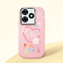HONTINGA Tecno Spark Go 2024 ile Uyumlu Kılıfı Kamera Korumalı Düşüme Önleyici Basitlik Pembe Yumuşak Silikon Telefon Kılıfı Kalp Desenli K4-0226