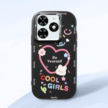 HONTINGA Tecno Spark 20 ile Uyumlu Kılıfı Kamera Korumalı Düşüme Önleyici Basitlik Siyah Yumuşak Silikon Telefon Kılıfı Kalp Desenli K4-0226