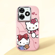 HONTINGA Infinix Smart 8 Pro ile Uyumlu Kılıfı Kamera Korumalı Düşüme Önleyici Basitlik Pembe Yumuşak Silikon Telefon Kılıfı Kitty Desenli K4-0224