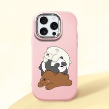 HONTINGA iPhone 16 Pro ile Uyumlu Kılıfı Kamera Korumalı Düşüme Önleyici Basitlik Pembe Yumuşak Silikon Telefon Kılıfı Ayı Desenli K4-0225