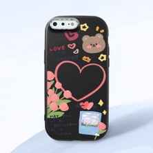 HONTINGA iPhone 8 Plus ile Uyumlu Kılıfı Kamera Korumalı Düşüme Önleyici Basitlik Siyah Yumuşak Silikon Telefon Kılıfı Kalp Desenli K4-0183