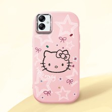 HONTINGA Samsung Galaxy A04E ile Uyumlu Kılıfı Kamera Korumalı Düşüme Önleyici Basitlik Pembe Yumuşak Silikon Telefon Kılıfı Hello Kitty Desenli K4-0227