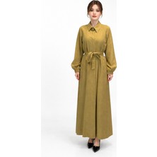 Lale Butik Düğmeli Modal Elbise 13249 Yeşil