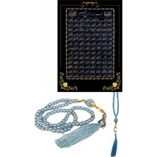 Popüler Sepet Namaz Tesbihi Vavlı 99'lu Cam Incili Esma'ul Hüsna Dua Kartı Ile Mavi Renk Hediyelik