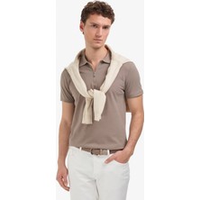 Pierre Cardin Erkek Koyu Vizon Slim Fit %100 Pamuk Kıvrılmaz Polo Yaka Basic Tişört 50325311-VR241