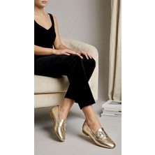 De Scario 24214 Taşlı Hakiki Deri Düz Taban Babet Loafer Makosen Ayakkabı