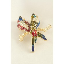 Uluora Çift Kuş Mineli Taşlı Broş