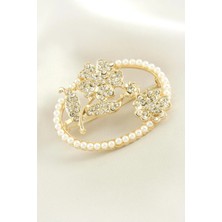 Uluora Yonca Çiçek Inci Taşlı Broş