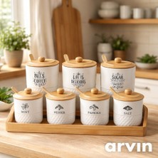 Yenilik Rüzgarı Bambu Standlı 7`li Kaşıklı Baharat Takımı