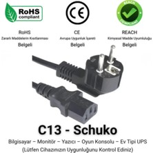 C13 - Schuko Güç Kablosu 3 x 1,5mm 1 Metre