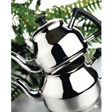 Özkent Marmaris Mega Siyah Soft Çaydanlık 1,7 LT Üst 3,2 LT Alt Paslanmaz Çelik