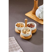 Cooker 3'lü 8 cm Bambu Standlı Porselen Sunumluk Reçellik Çerezlik CKR3934