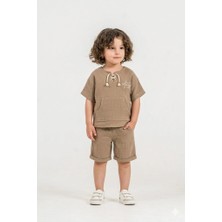 Bontino Unisex Çocuk %100 Pamuk Bağcıklı Tişört&Çocuk Şortlu Müslin Takım – Şapka Hediyeli