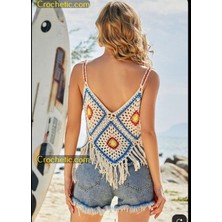 Megahan Butik Megahan Boutıque Renklı El Örgüsü Motıflı Tığ Isı Trend Mavı Bustıyer