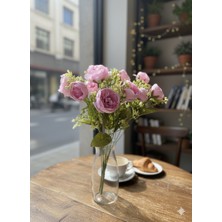 Bakburaya Yapay Çiçekçilik Yapay Pembe Fındık Şakayık Gülü 45 cm Ev Vazo Dekor Süsü