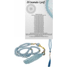 Popüler Sepet Namaz Tesbihi Vavlı 99'lu Cam Incili 35 Besmele-I Şerif Dua Kartı Ile Mavi Renk Hediyelik