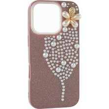 Uluora Iphone 16 Pro Kelebek Inci Taşlı Kapak Kılıf