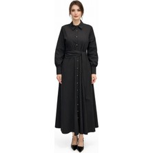 Lale Butik Bağlama Detay Poplin Elbise 13254 Siyah